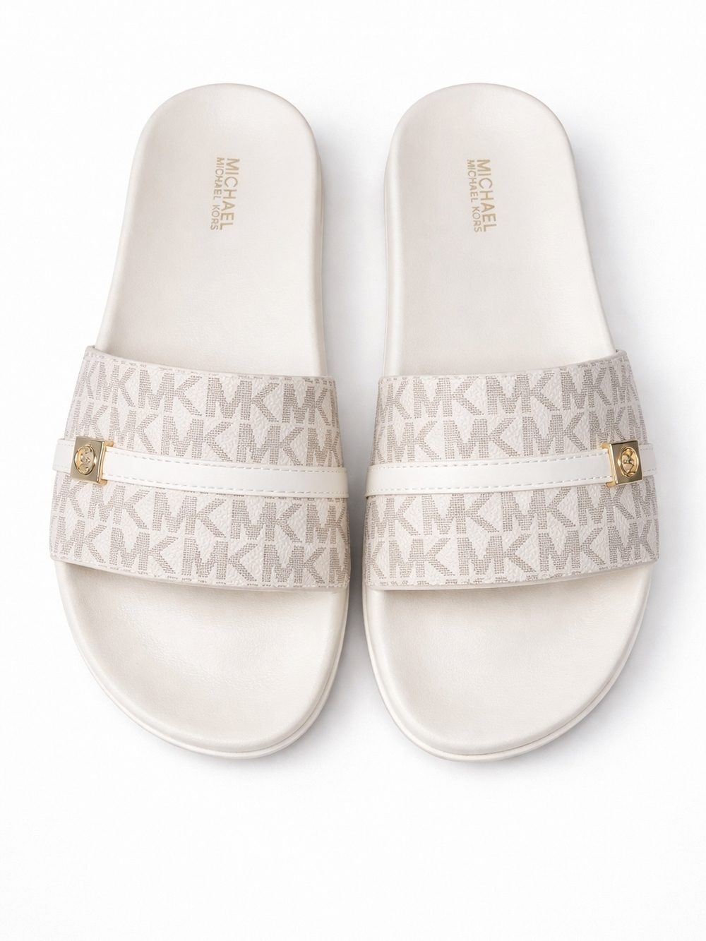 🆕️Michael Kors Jadie Slide Sandals Vanilla MK Logo Women Size 7 Designer Slides